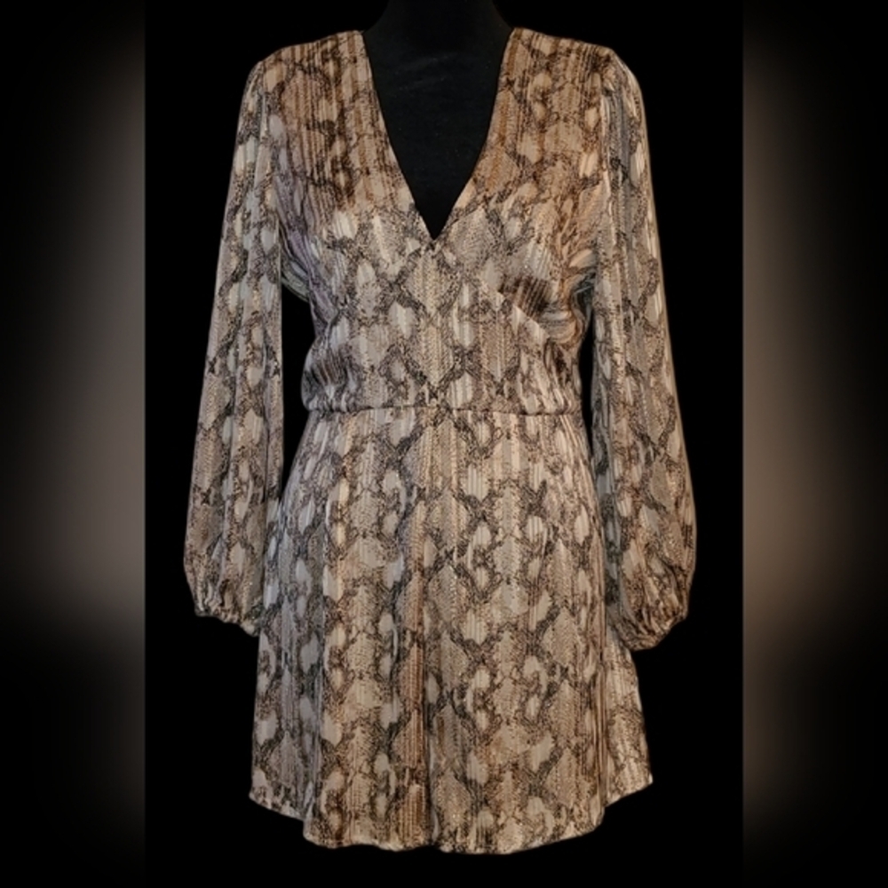 TCEC Brown Snake Print Long Sleeve Dress